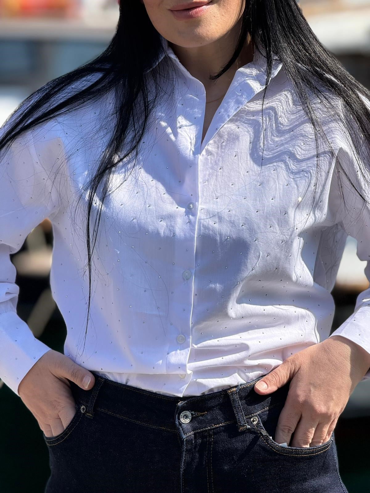 Crystal Taşlı Beyaz Gömlek 