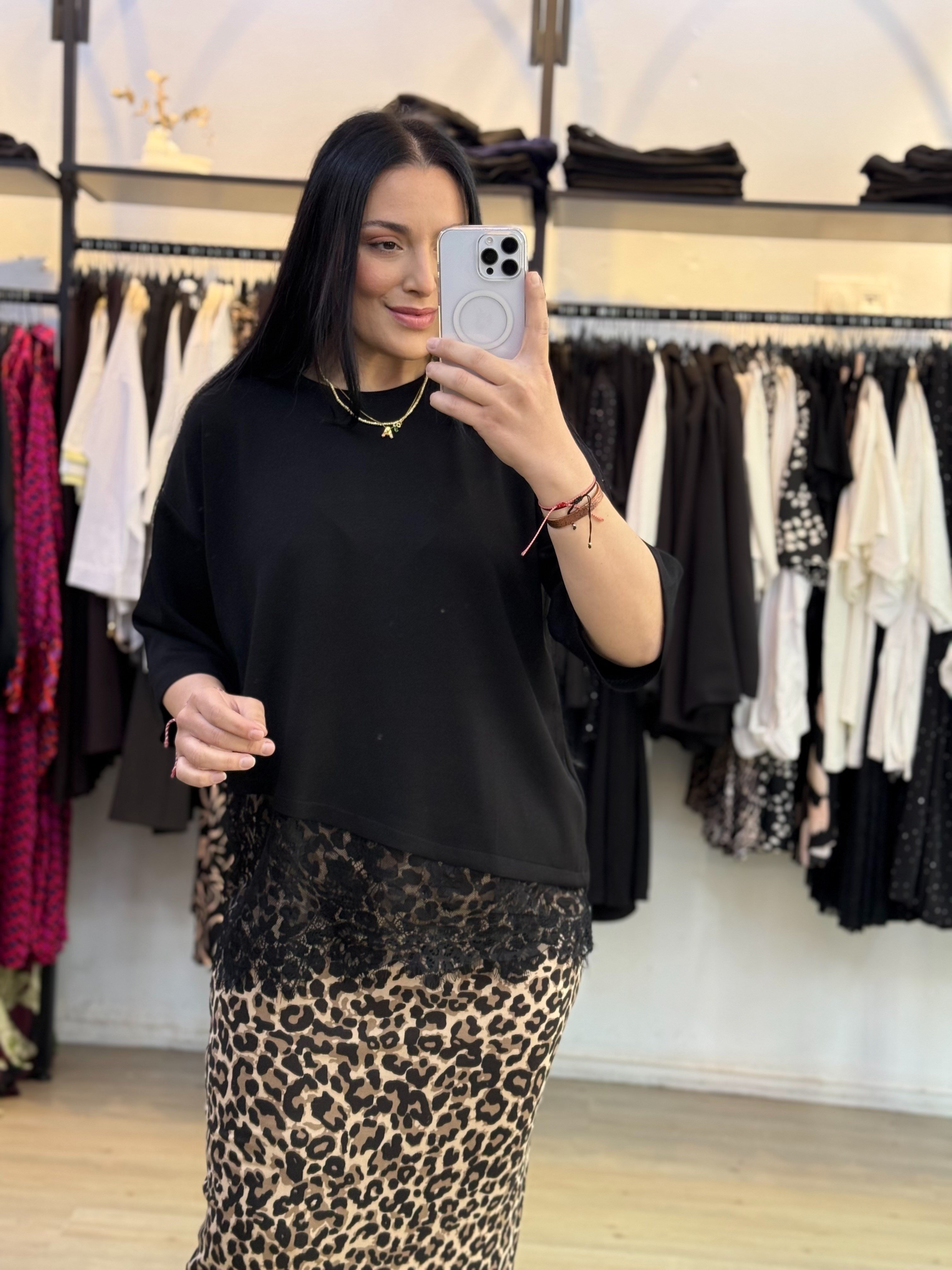 Ethereal tasarım tül detaylı siyah bluz 