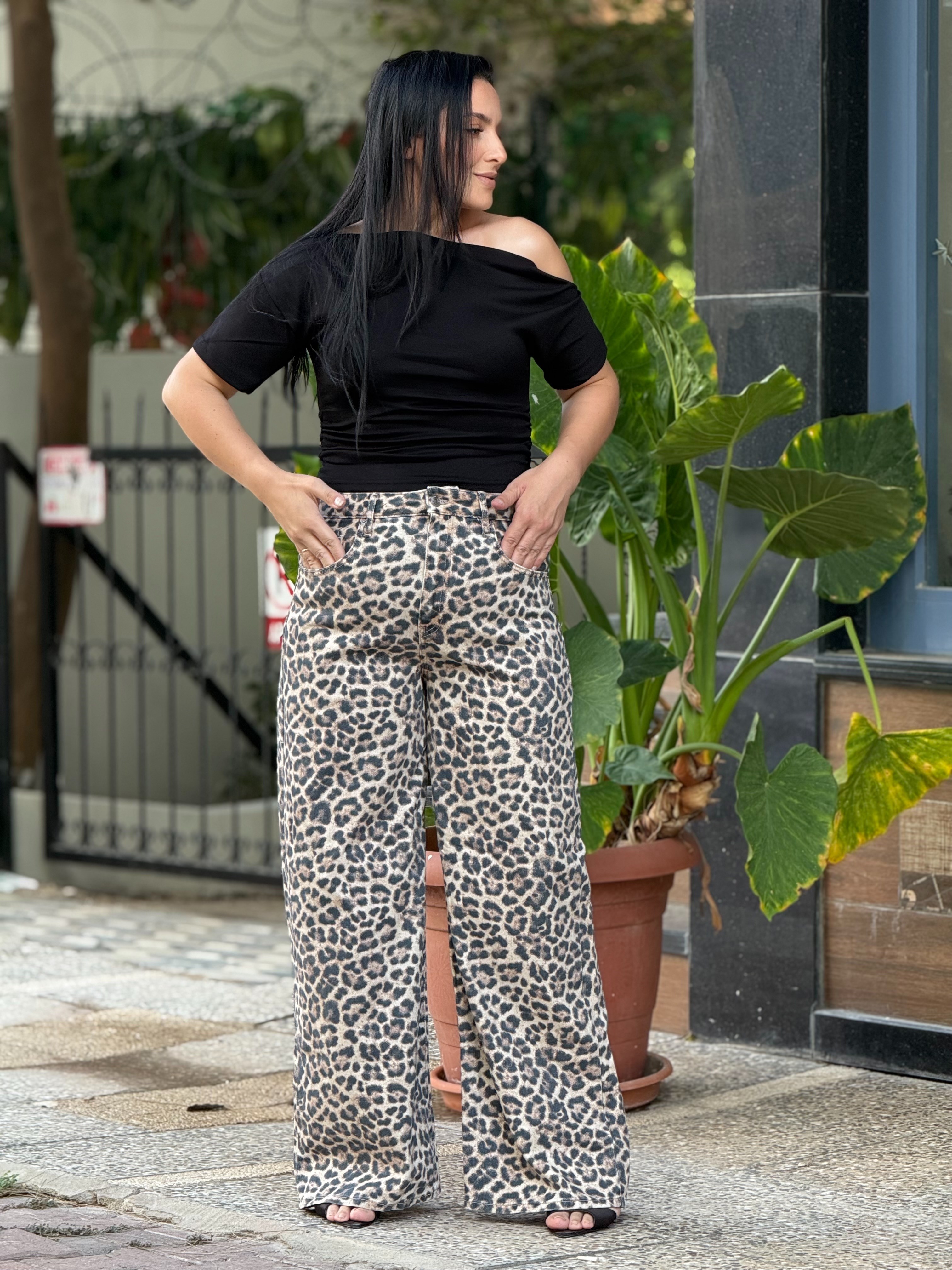LEOPARD WIDE JEAN 