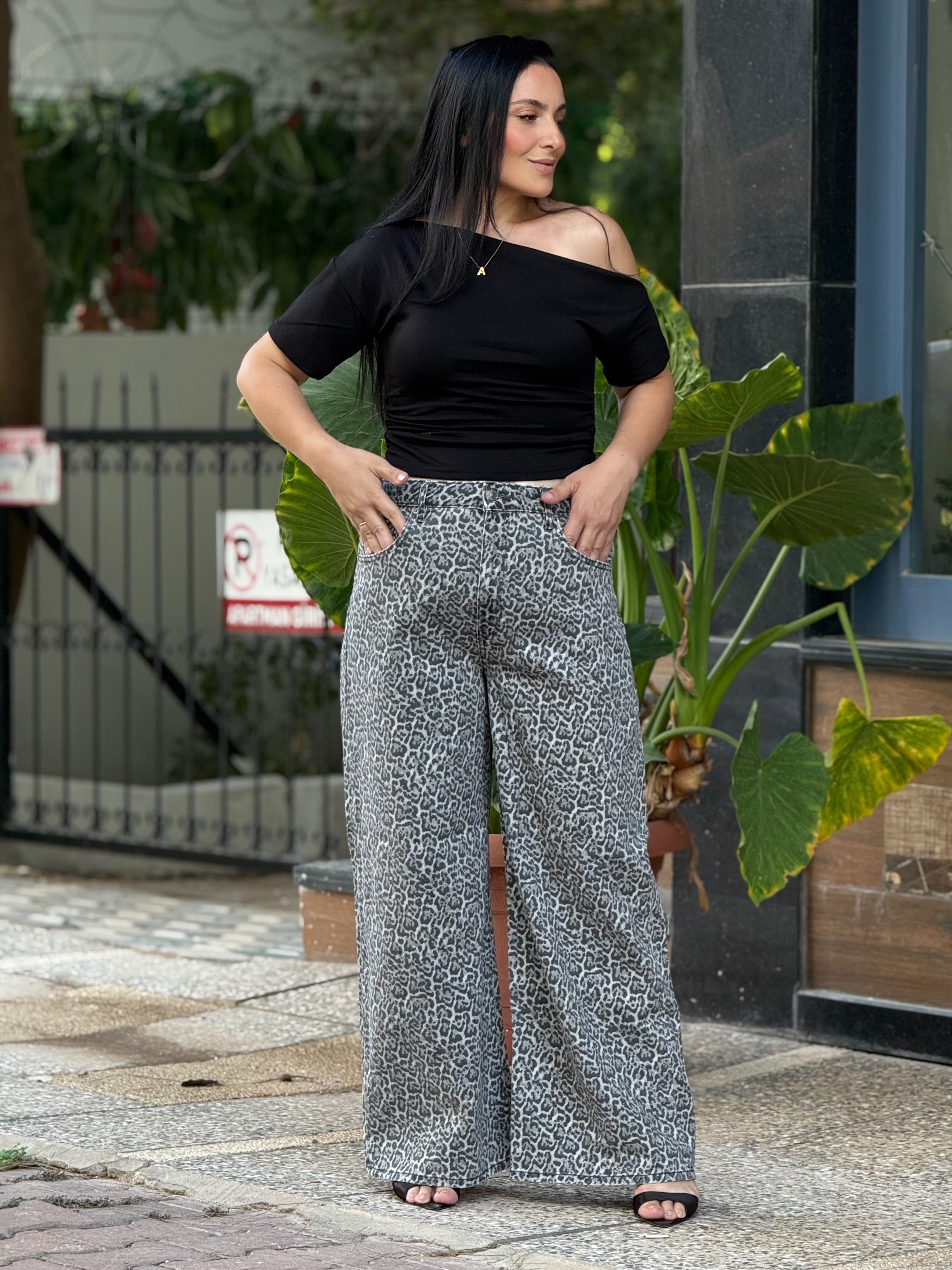 LEOPARD WIDE JEAN GRİ