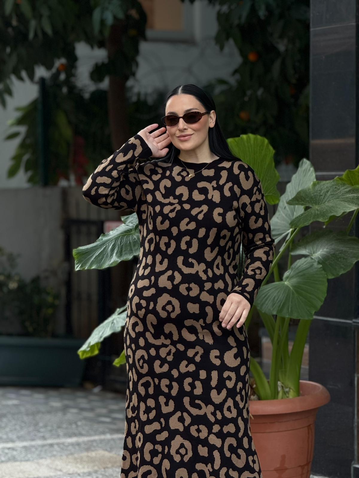 Leora Leopar Triko Elbise