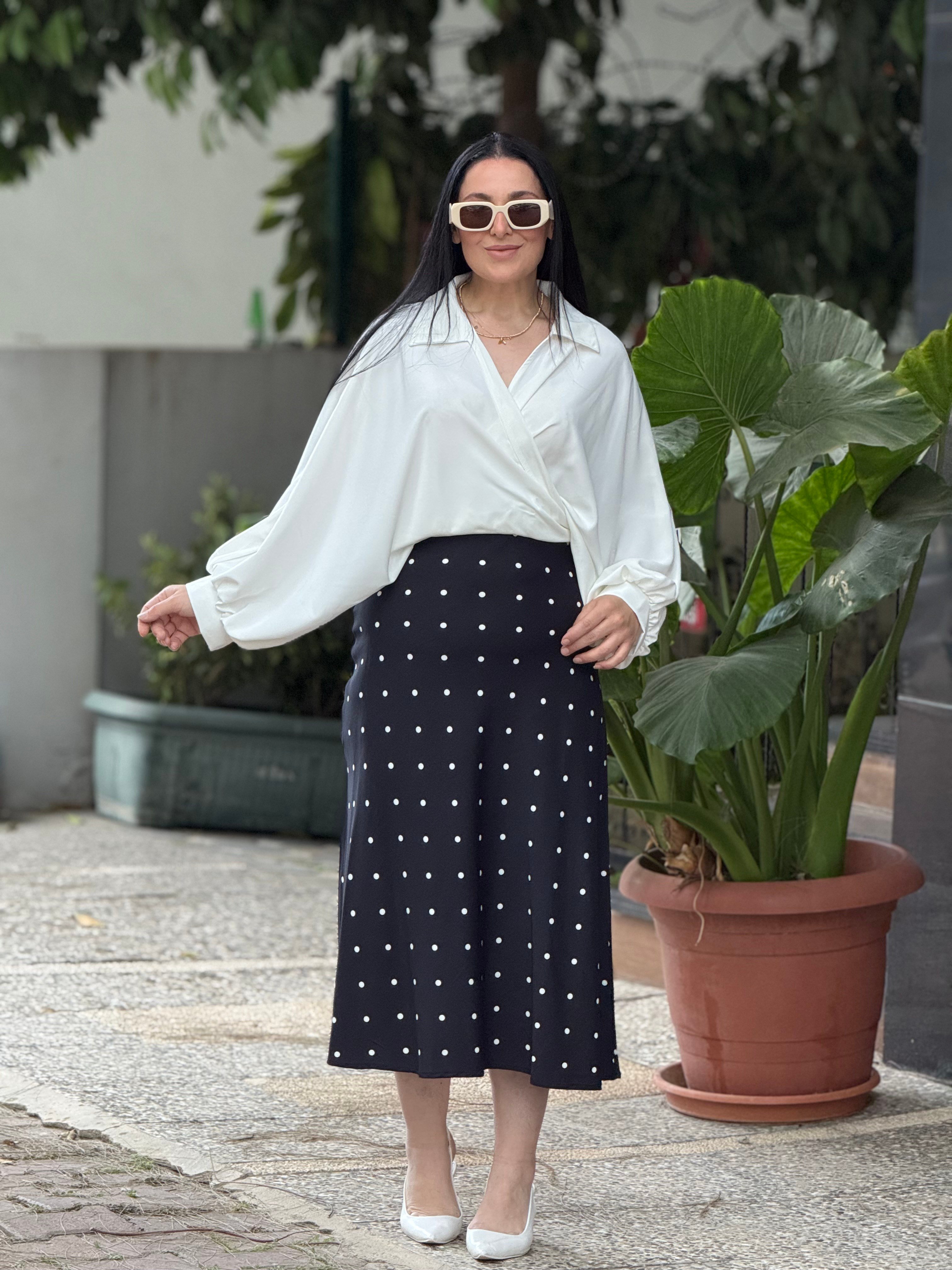 NOIR DOTS Midi Etek Lacivert 