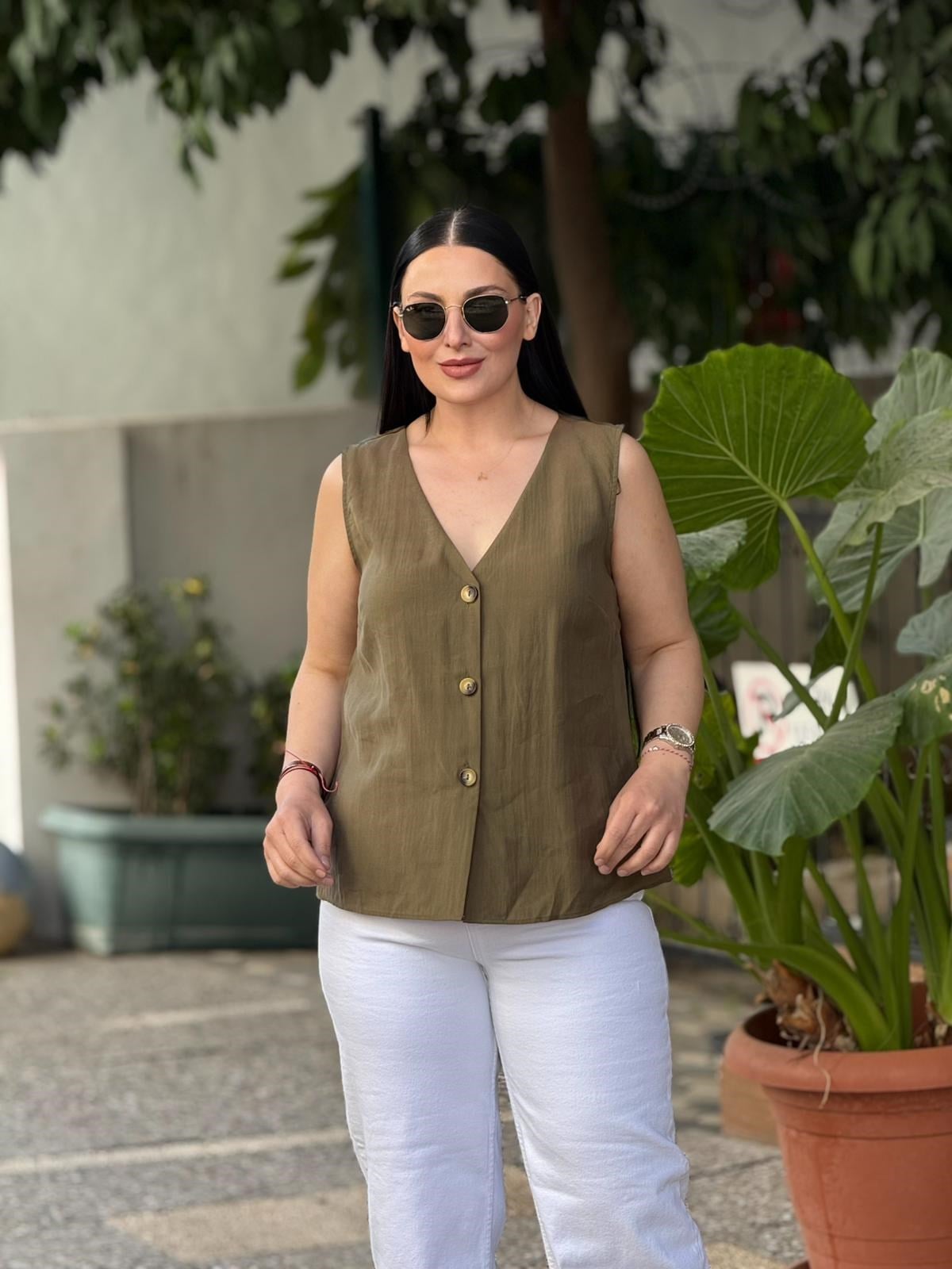 Olivia Button Haki Yeşil Yelek