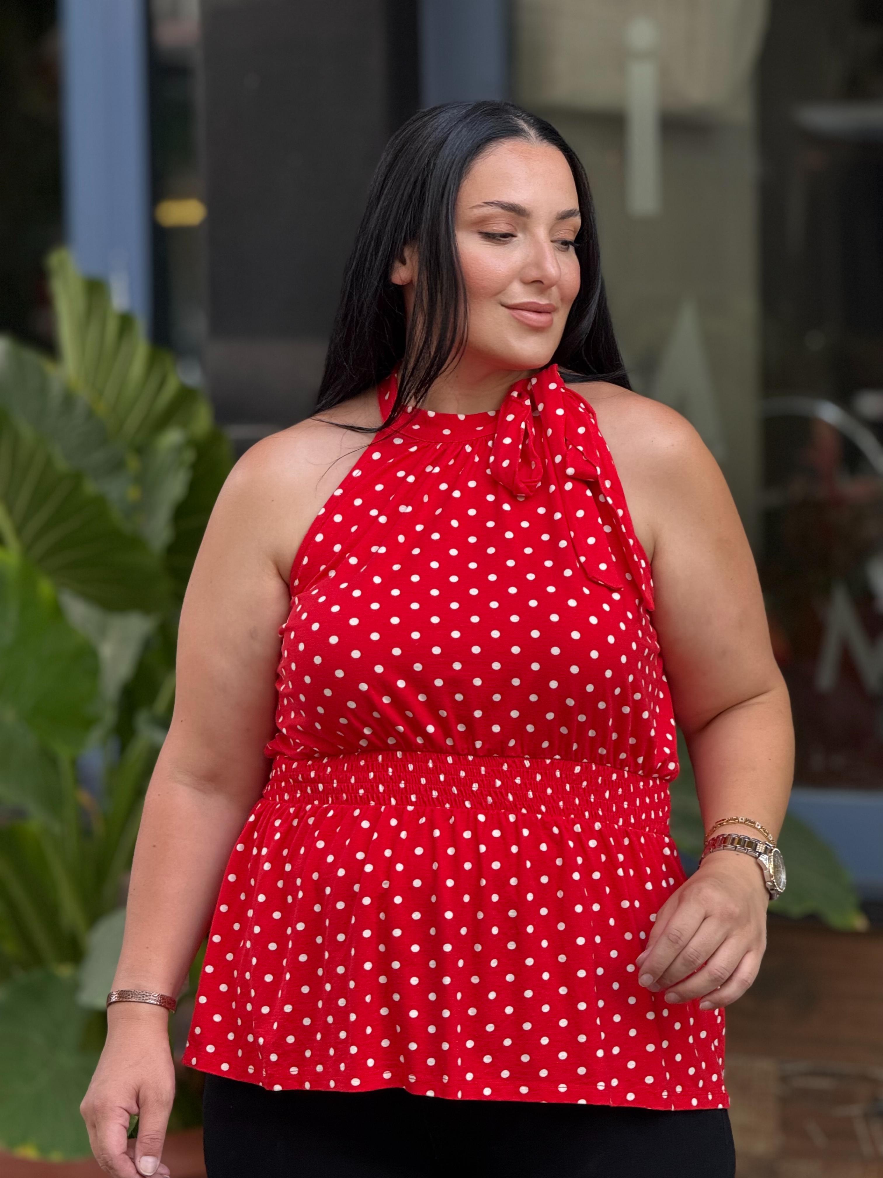 PUANTİYELİ TASARIM KIRMIZI BLUZ