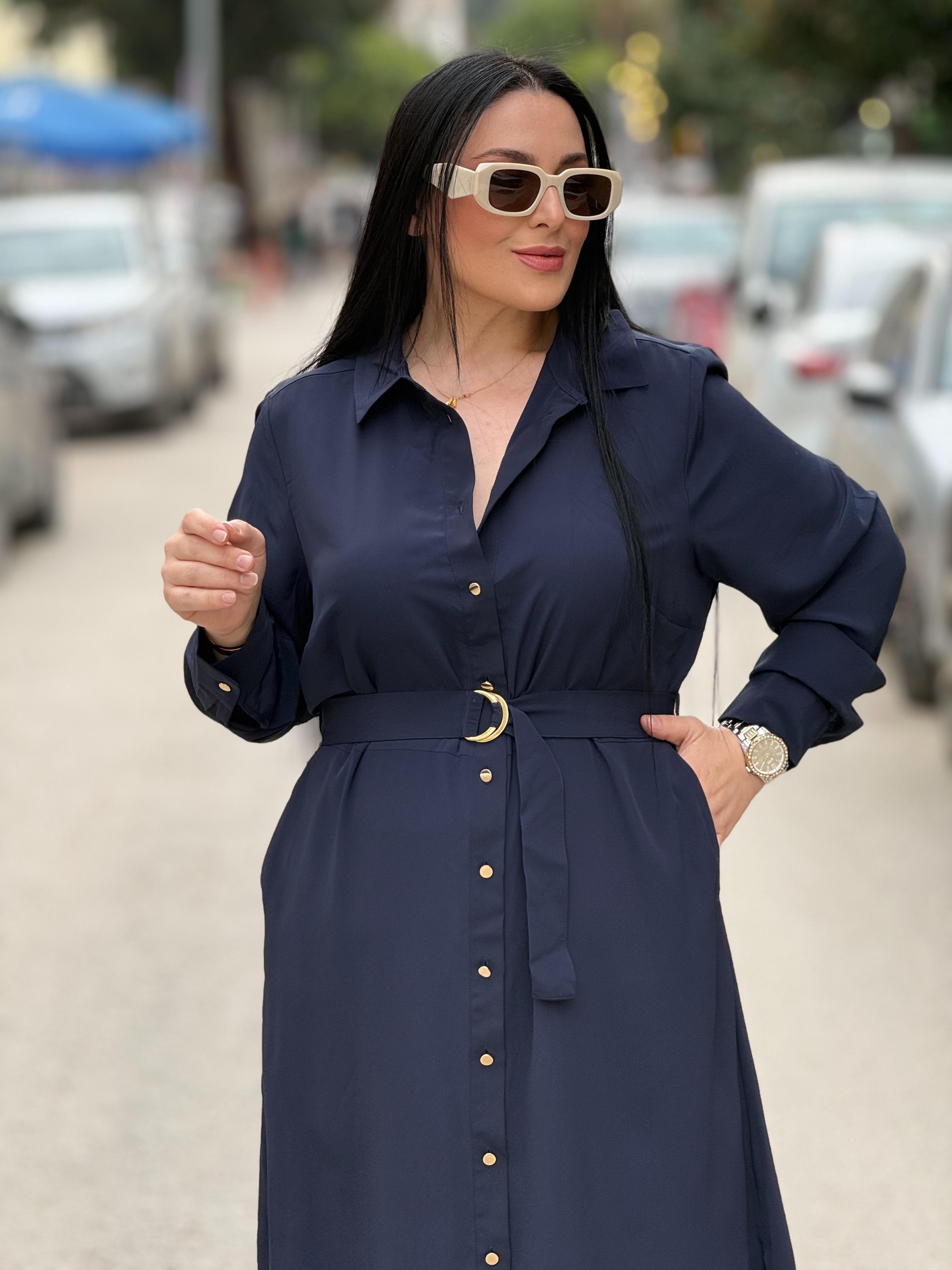 Riva Lacivert Midi Elbise