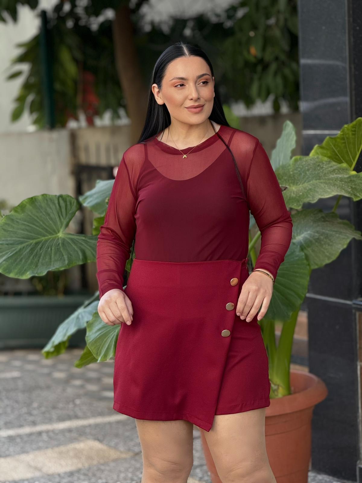 Scarlet Bordo Tül Bluz