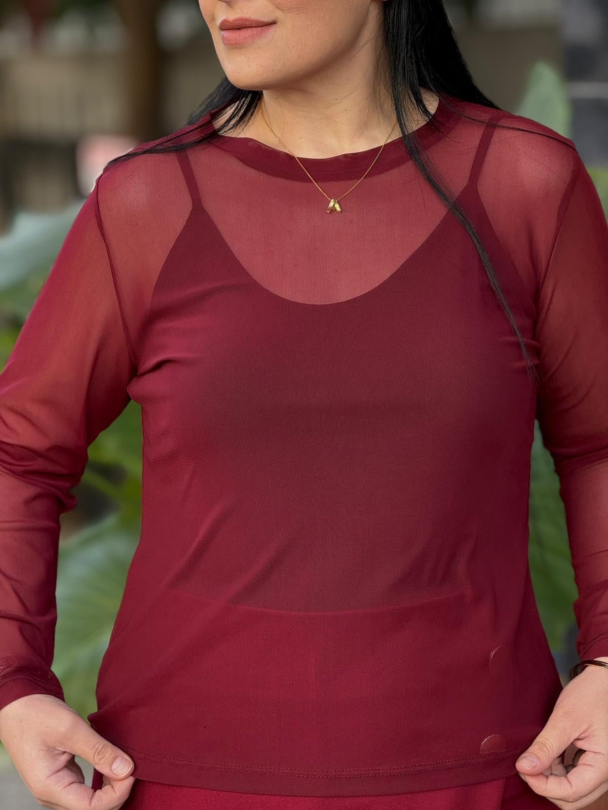 Scarlet Bordo Tül Bluz