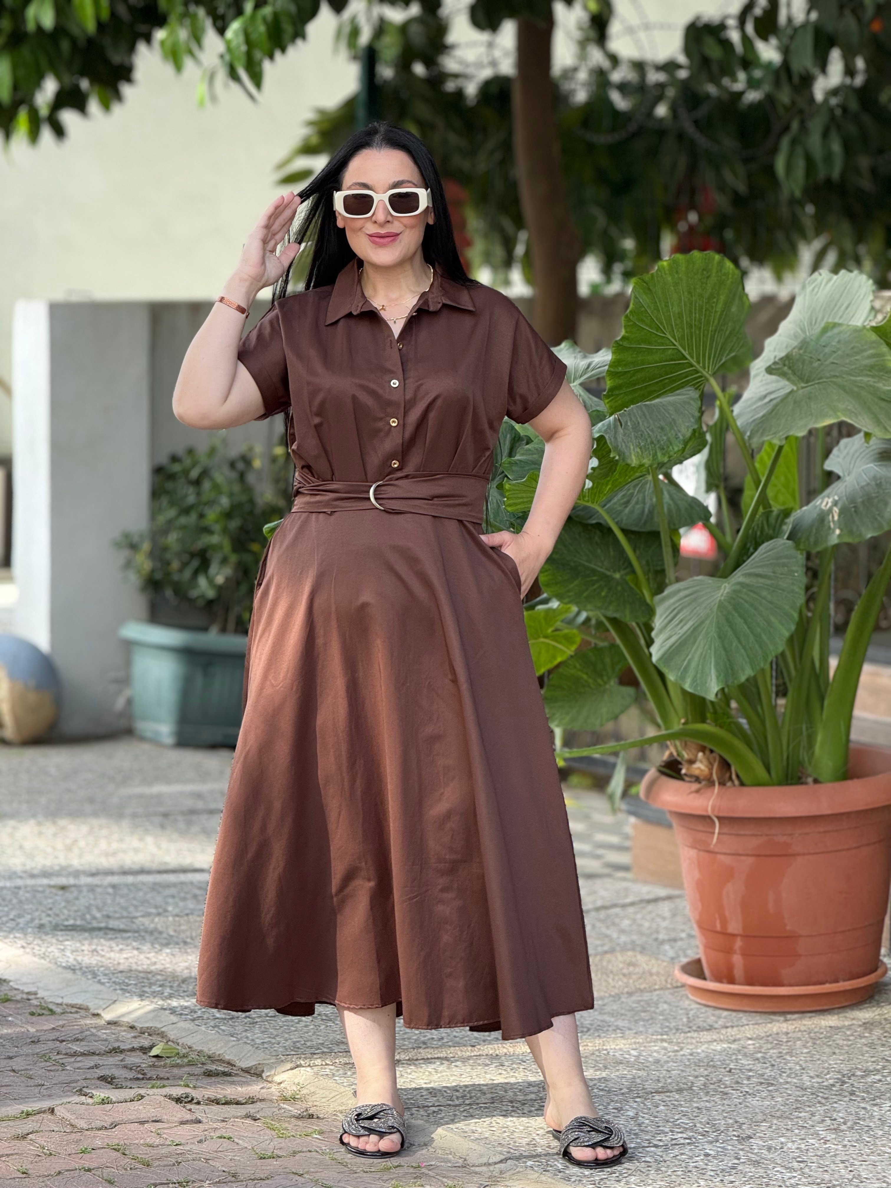 SCARLET GRACE Kahverenği Midi Elbise