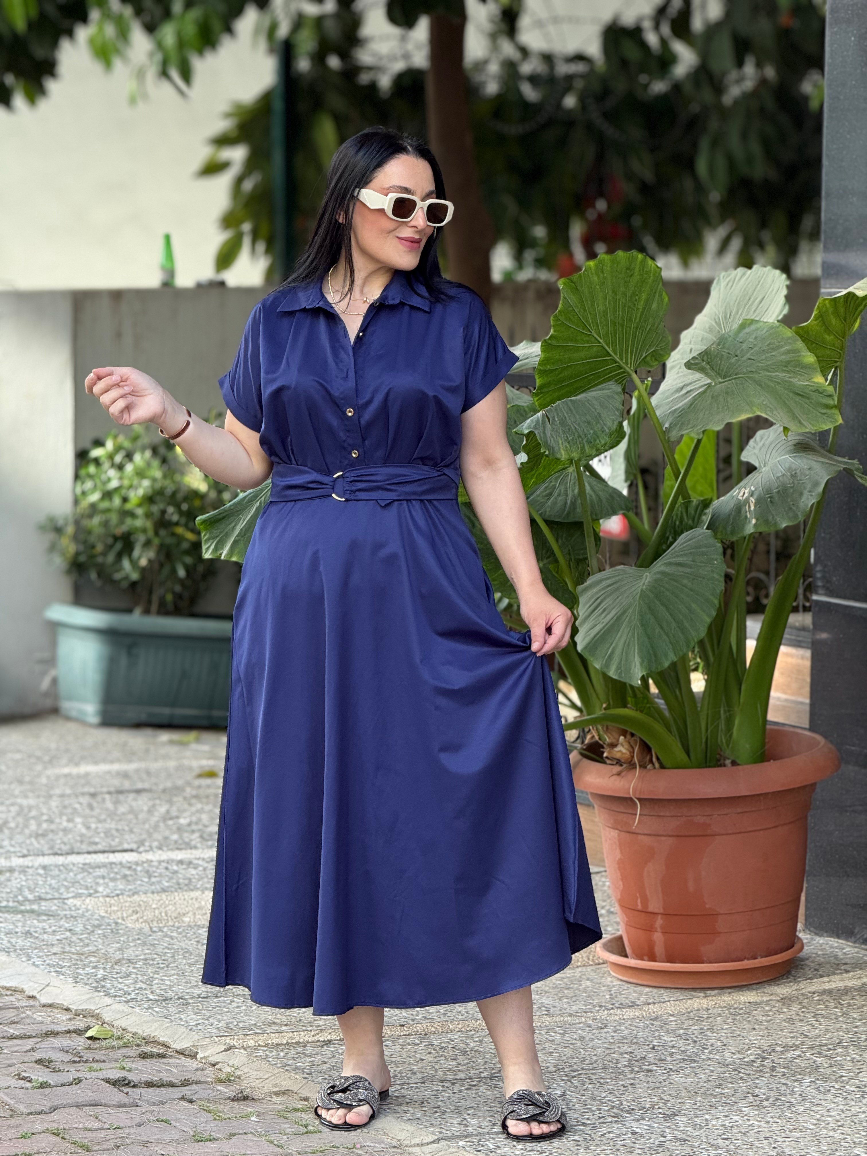 SCARLET GRACE Lacivert Midi Elbise