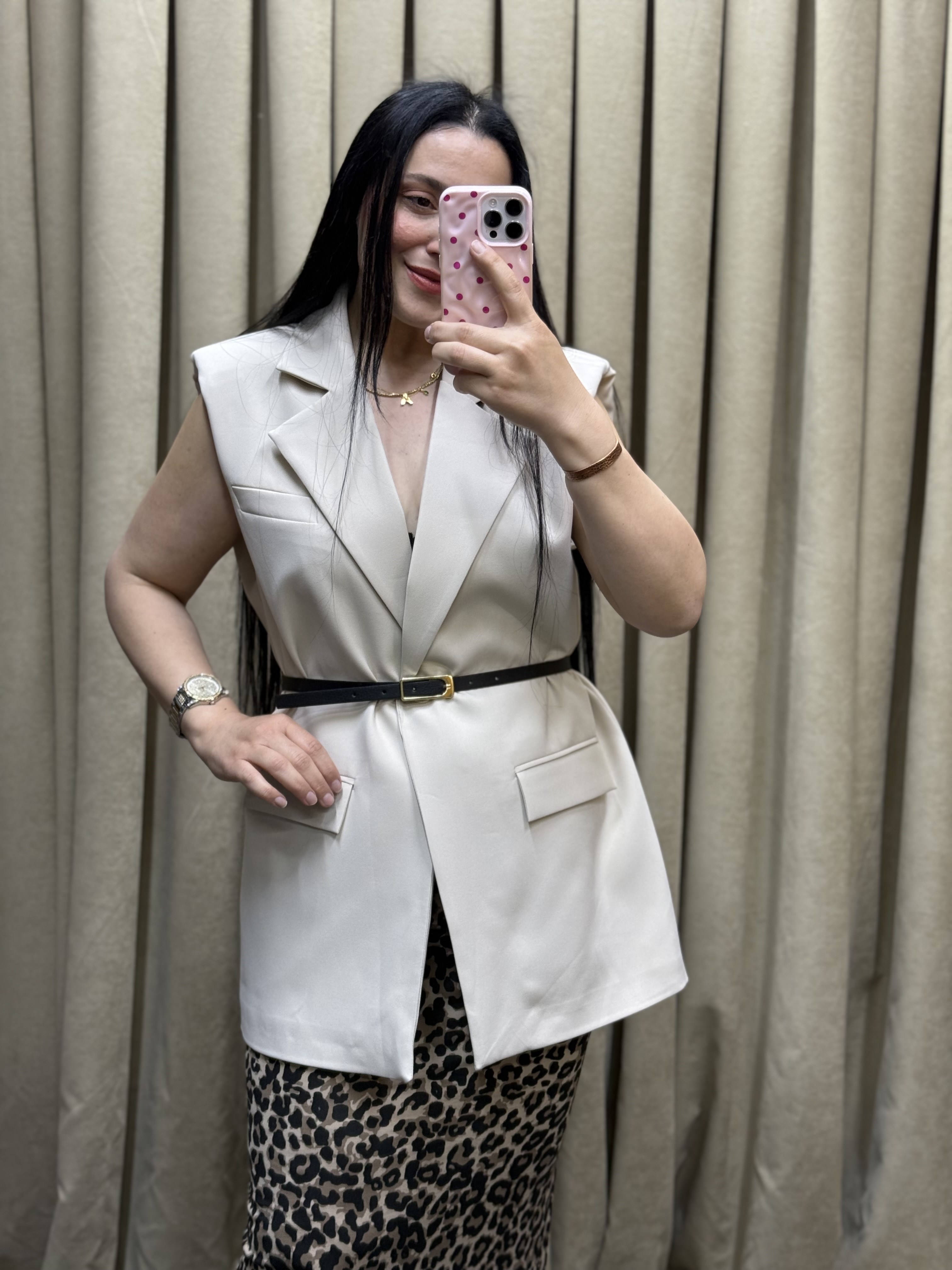 VANGUARD Kemer Detaylı Krem Yelek