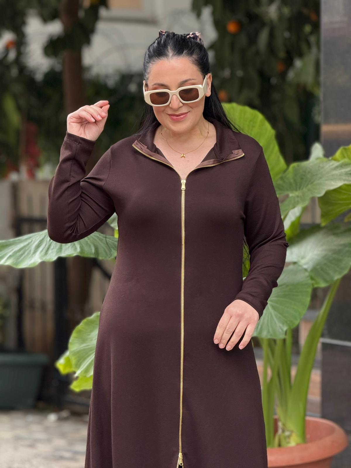 Vesper Kahverengi Fermuarlı Elbise