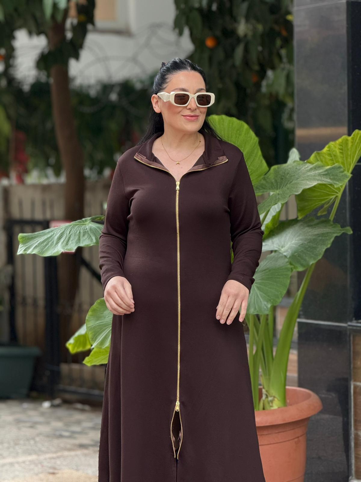 Vesper Kahverengi Fermuarlı Elbise