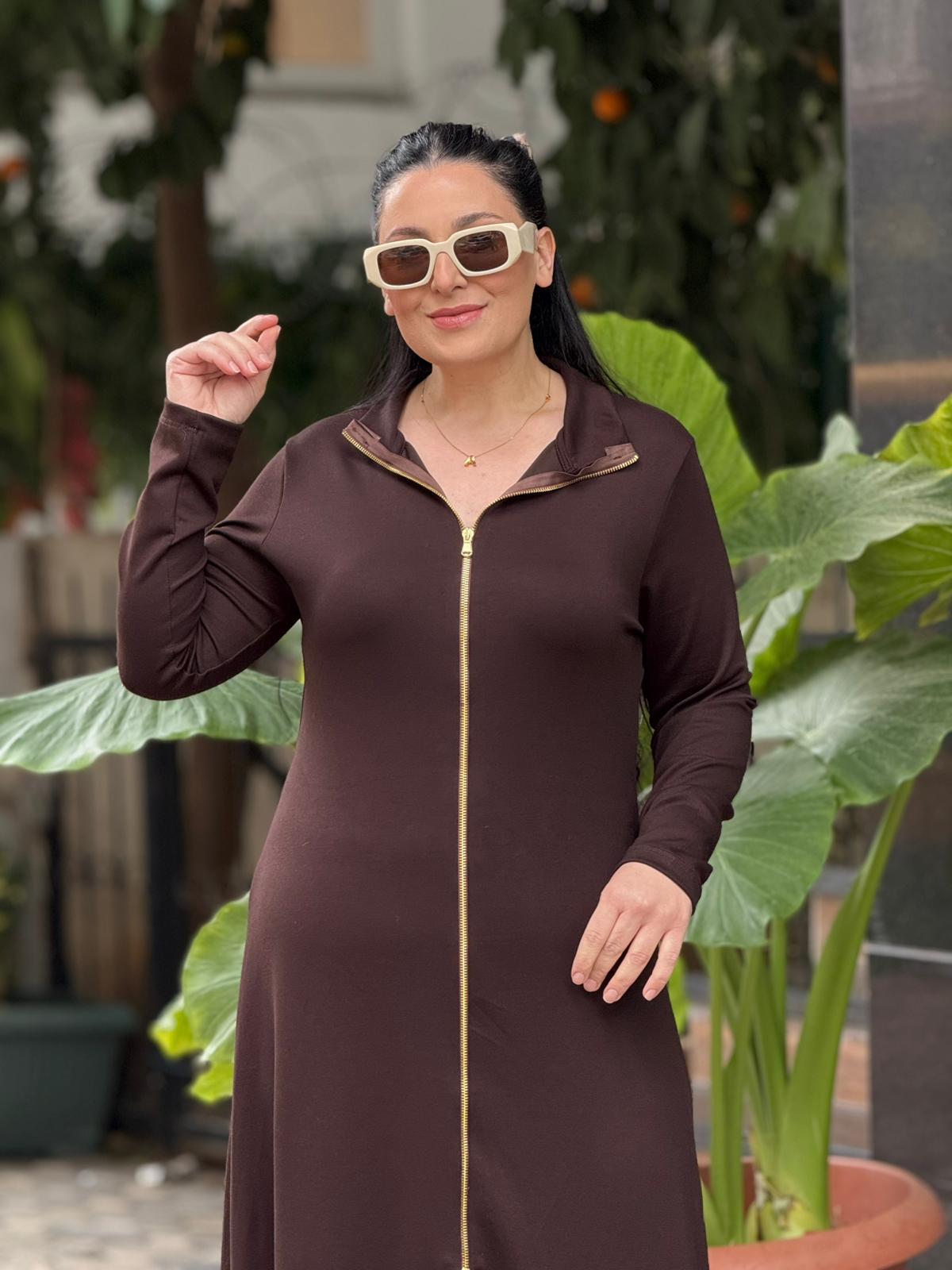 Vesper Kahverengi Fermuarlı Elbise