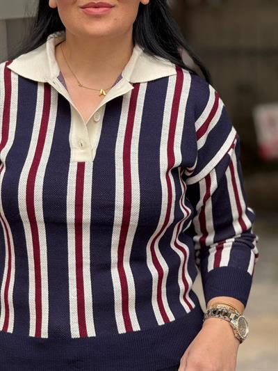 Arlena Çizgili  Lacivert Triko