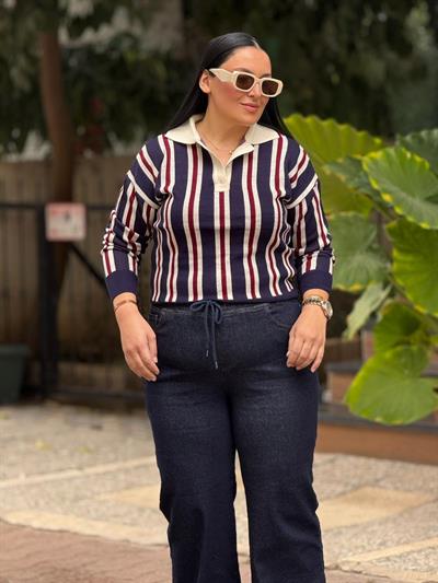 Arlena Çizgili  Lacivert Triko