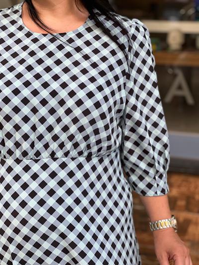 MS BAKLAVA DESEN MAVİ SİYAH ELBİSE