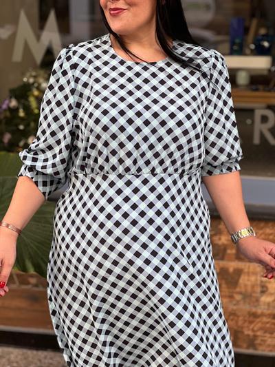 MS BAKLAVA DESEN MAVİ SİYAH ELBİSE