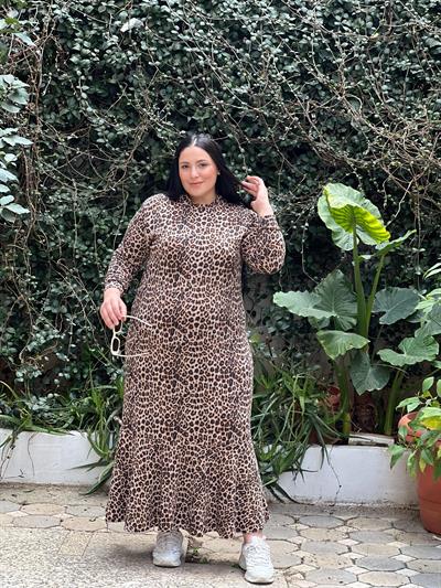 BALIKÇI YAKA LEOPAR ELBİSE