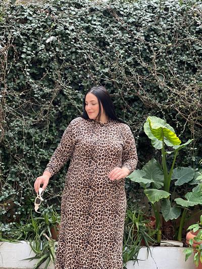 BALIKÇI YAKA LEOPAR ELBİSE