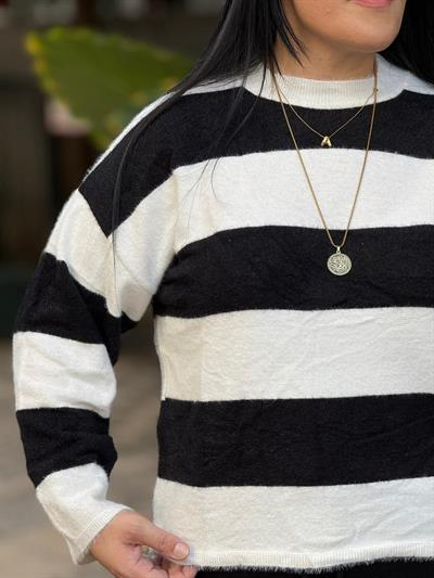 Belvyn Siyah Beyaz Triko