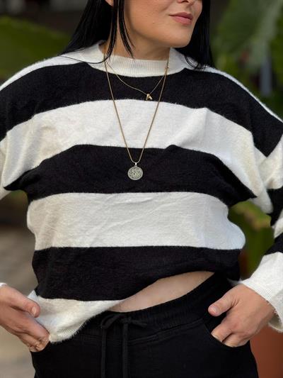 Belvyn Siyah Beyaz Triko