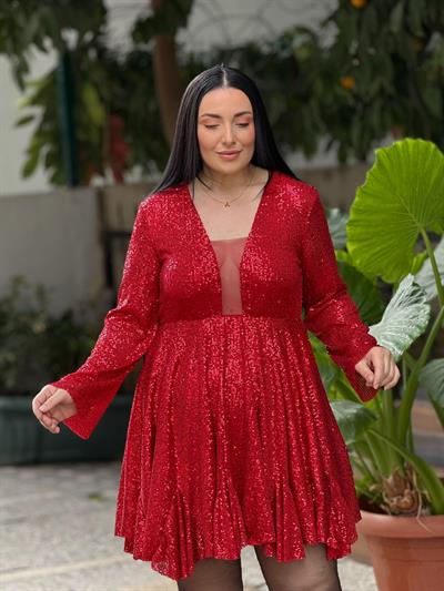 Christmas Kırmızı Pullu Elbise