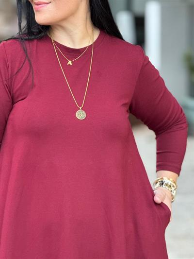 Comfort Fit Bordo Elbise