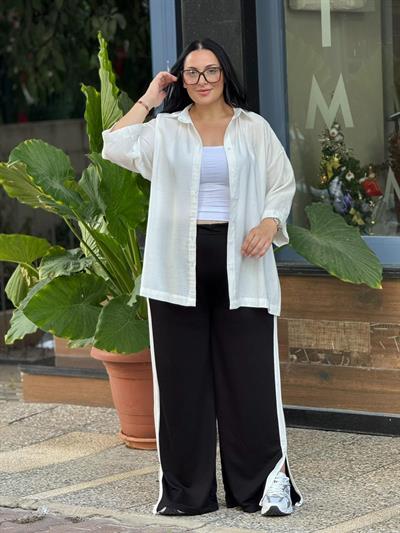 CONTRAST ŞERİTLİ SİYAH PANTOLON