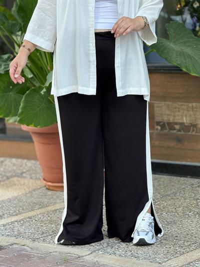 CONTRAST ŞERİTLİ SİYAH PANTOLON