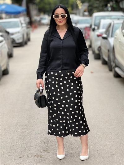 Dalia Puantiye Siyah Midi Etek