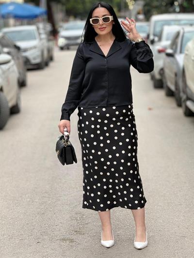 Dalia Puantiye Siyah Midi Etek
