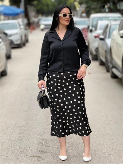 Dalia Puantiye Siyah Midi Etek