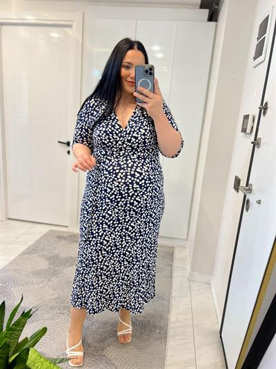 DP LACİVERT PUANTİYELİ ELBİSE