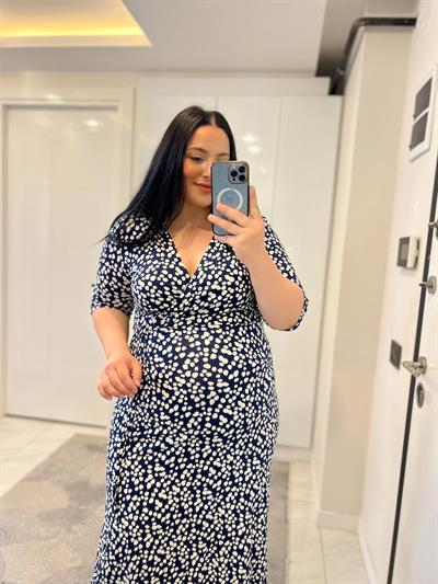 DP LACİVERT PUANTİYELİ ELBİSE