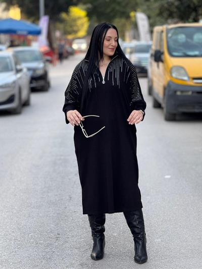 Elaris Siyah Taş Detaylı Elbise