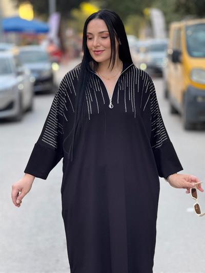 Elaris Siyah Taş Detaylı Elbise