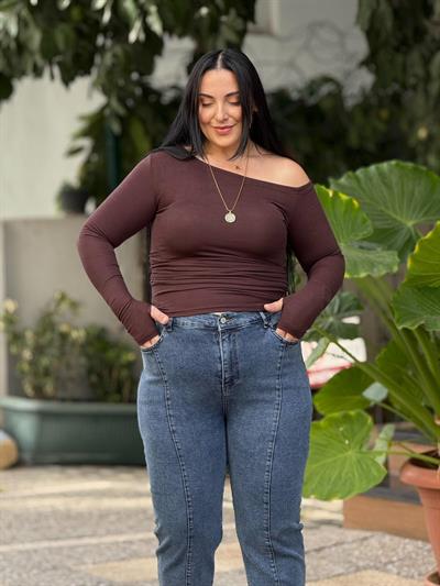 Elvoria Kahverengi Fit Bluz