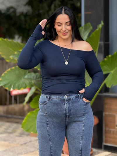 Elvoria Lacivert Fit Bluz