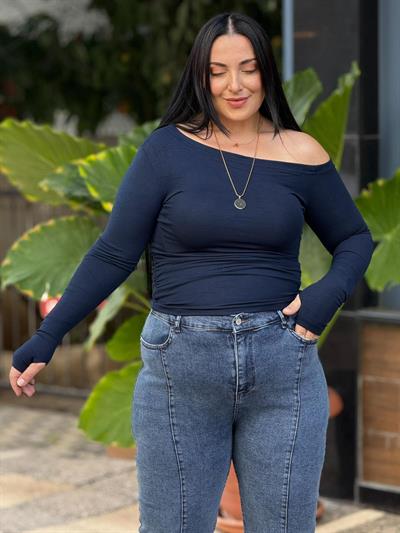 Elvoria Lacivert Fit Bluz