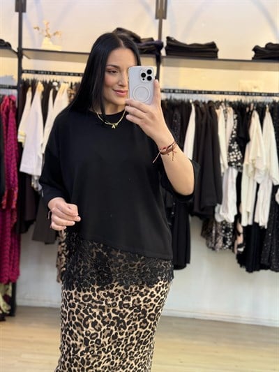 Ethereal tasarım tül detaylı siyah bluz 