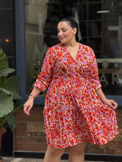 FM KIRMIZI ÇİÇEKLİ ELBİSE