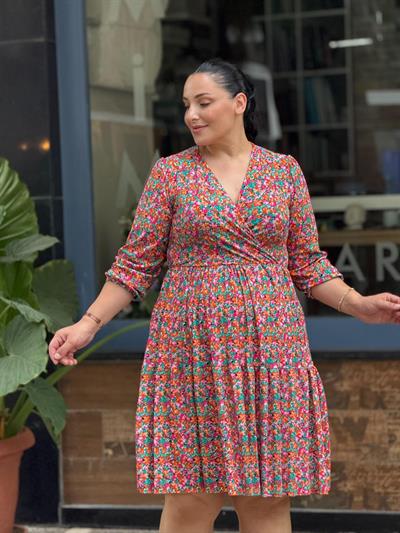 FM TURUNCU ÇİÇEKLİ ELBİSE