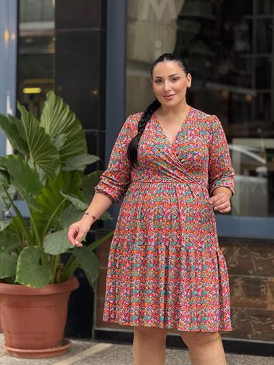 FM TURUNCU ÇİÇEKLİ ELBİSE