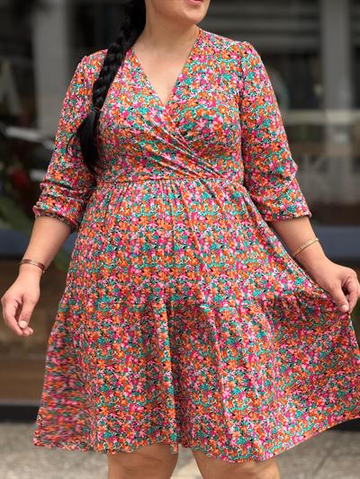 FM TURUNCU ÇİÇEKLİ ELBİSE