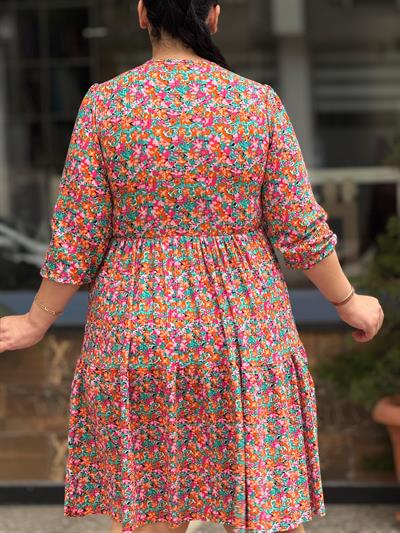 FM TURUNCU ÇİÇEKLİ ELBİSE