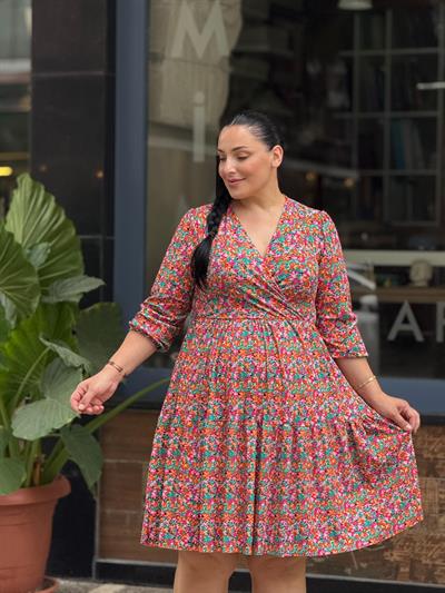 FM TURUNCU ÇİÇEKLİ ELBİSE