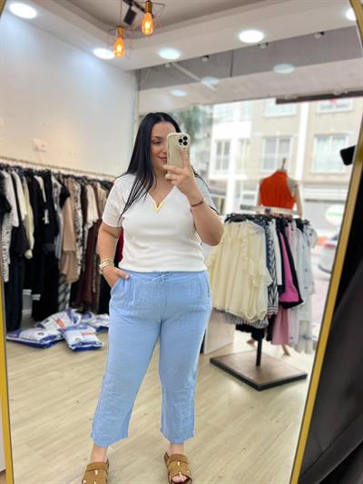 GOLD V YAKA DETAY  BEYAZ TİŞÖRT