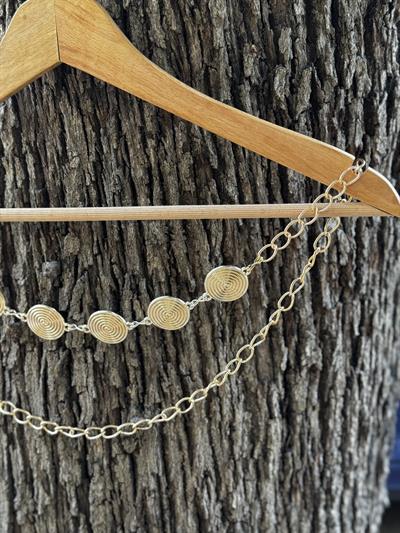 Halka Desenli Gold Zincir Kemer