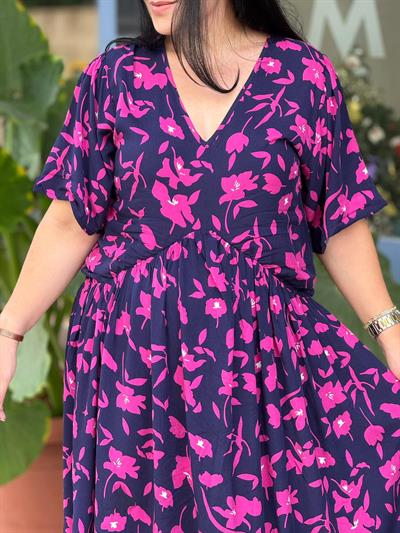 Icon Midi Pembe Çiçekli Elbise