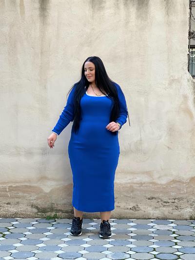 KAŞKORSE ÇİZGİLİ MAVİ ELBİSE 